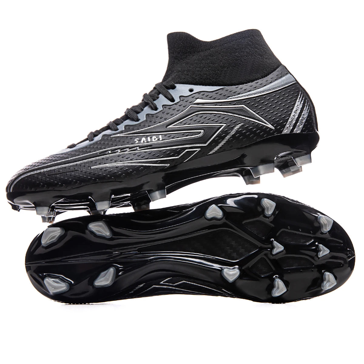 Unisex high-top soccer shoes for adult students, with the option of studded or long studs, available in 4 colors. Sole spikes