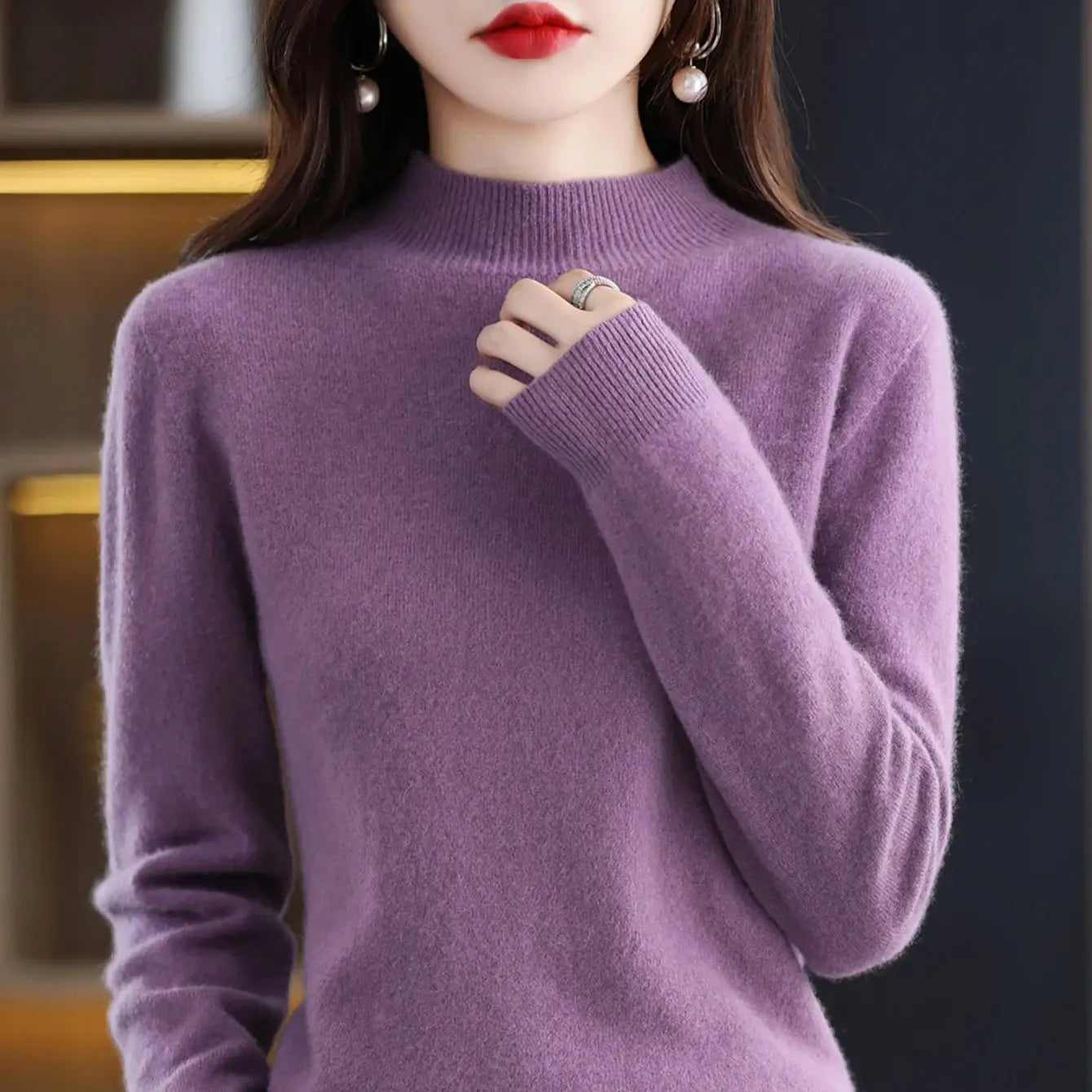 100% Merino Wool Cashmere Sweater Women Knitted Sweater Turtleneck Long Sleeve Pullovers Autumn Winter Clothing Warm Jumper Tops
