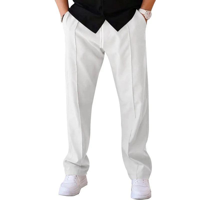 Loose Straight Casual Pants for Men Summer Faion Urban Sle mid Waist Straight Leg Trousers Khaki Color Pure Color Pattern
