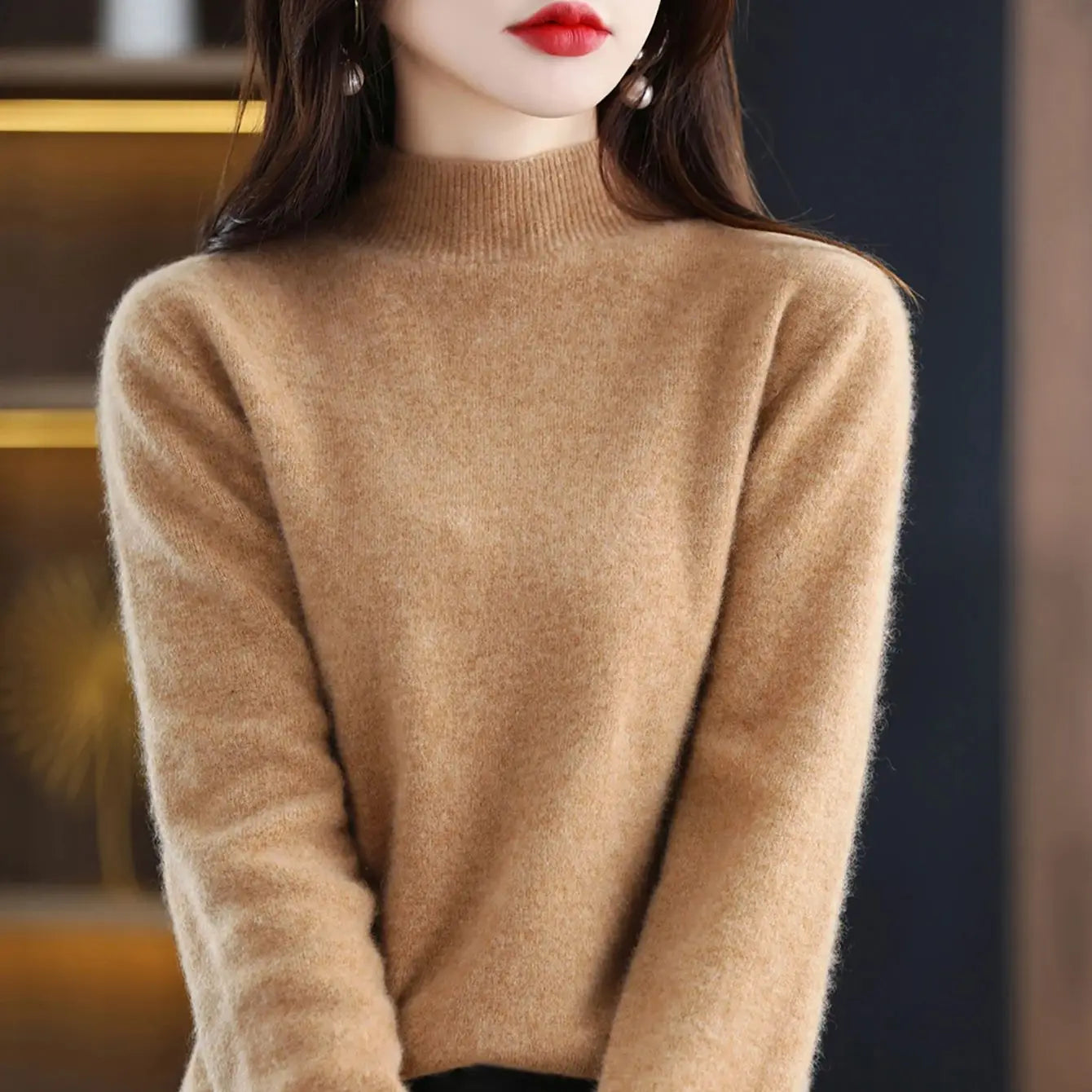 100% Merino Wool Cashmere Sweater Women Knitted Sweater Turtleneck Long Sleeve Pullovers Autumn Winter Clothing Warm Jumper Tops