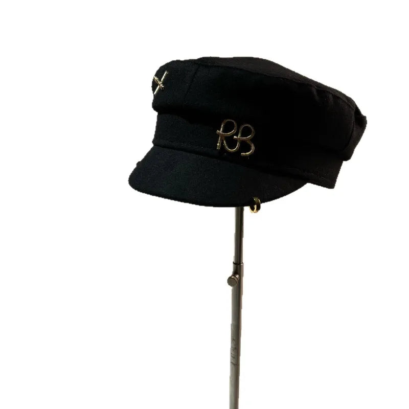 Luxury Designer Brand Wool Fabric Newsboy Caps for Women Letters Militray Hat Flat Top Cap Casual Gorras Visor Navy Hats Gorras