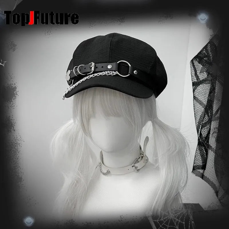 Women's Men's Harajuku Gothic Lolita Beret Hat Y2k Girls Punk Grunge Chic Streetwear Accessories Caps Newsboy Cap