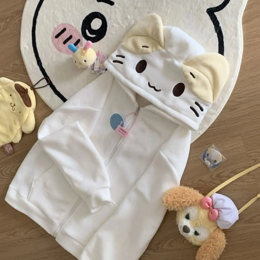 Casual Cartoon Deeptown Kawaii Lolita Style Women Fleece Hoodies Cutecore Oversize Japanese Soft Girl Zipper Sweatshirt Cardigan