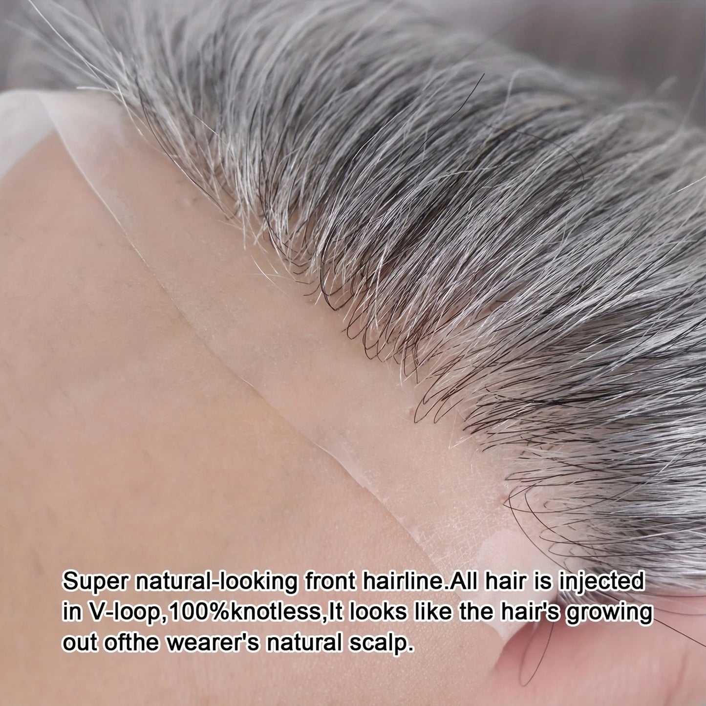 100% Human Hair Men’s V-Shaped Hairline Extensions | 6" Ultra-Thin PU Base | Natural-Looking Frontal Hairpiece Refills