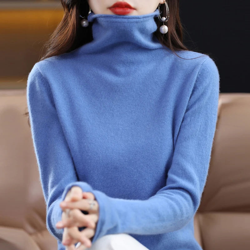 ZYCZCXX Autumn and Winter Turtleneck Sweater Women 100% Merino Wool Sweater Basic Knit Top 2024 New Women's Thermal Pullover