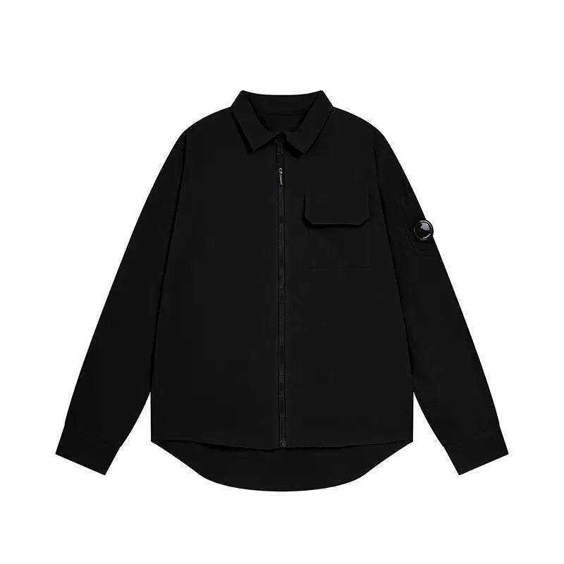 New Casual Minimalist Glasses Loose Long Sleeved Lapel Zipper Cardigan Shirt Youth Men's Shirt