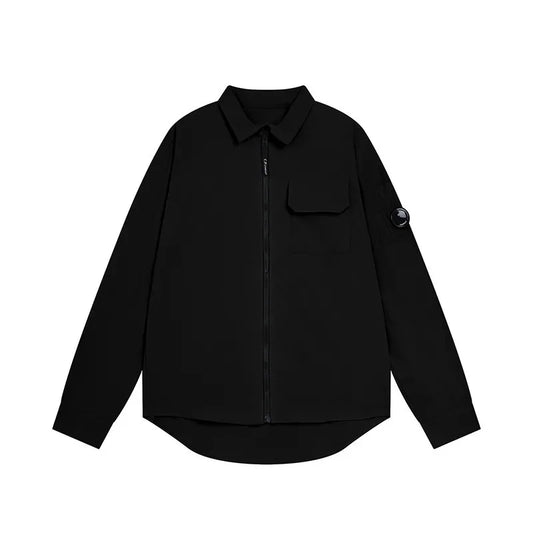 New Casual Minimalist Glasses Loose Long Sleeved Lapel Zipper Cardigan Shirt Youth Men's Shirt