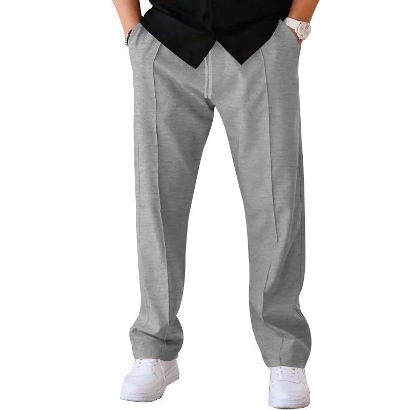 Loose Straight Casual Pants for Men Summer Faion Urban Sle mid Waist Straight Leg Trousers Khaki Color Pure Color Pattern