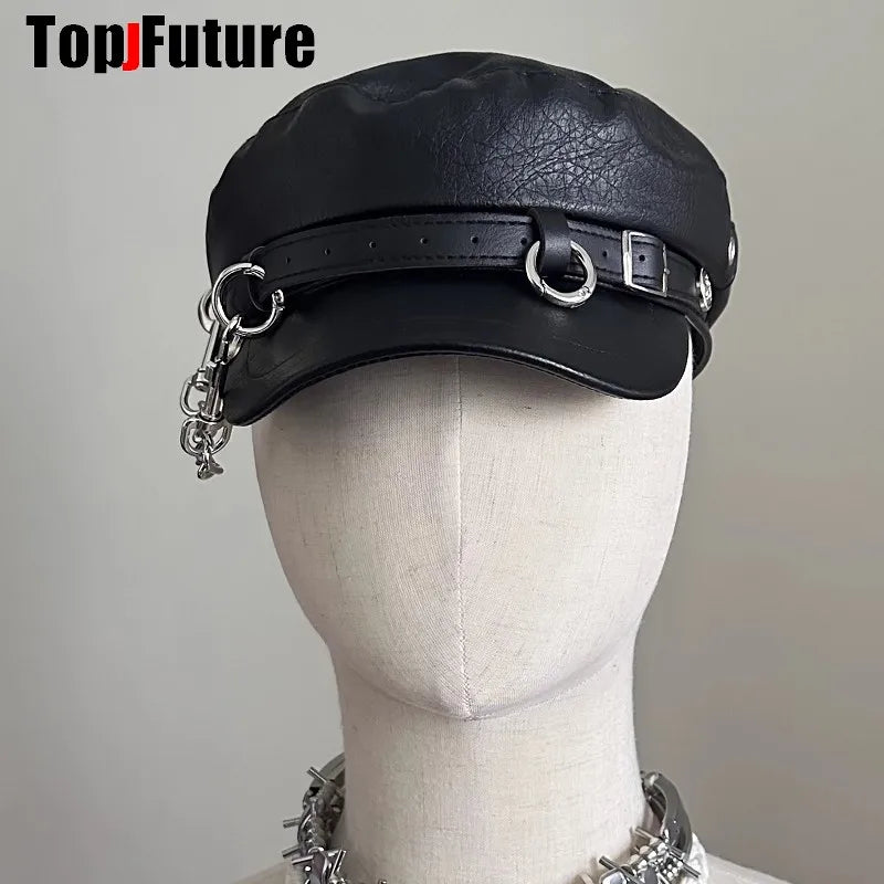 Unisex style Harajuku Gothic Lolita Hat Women Men Punk Designer beret subculture punk metal Cap Streetwear Arm Cap