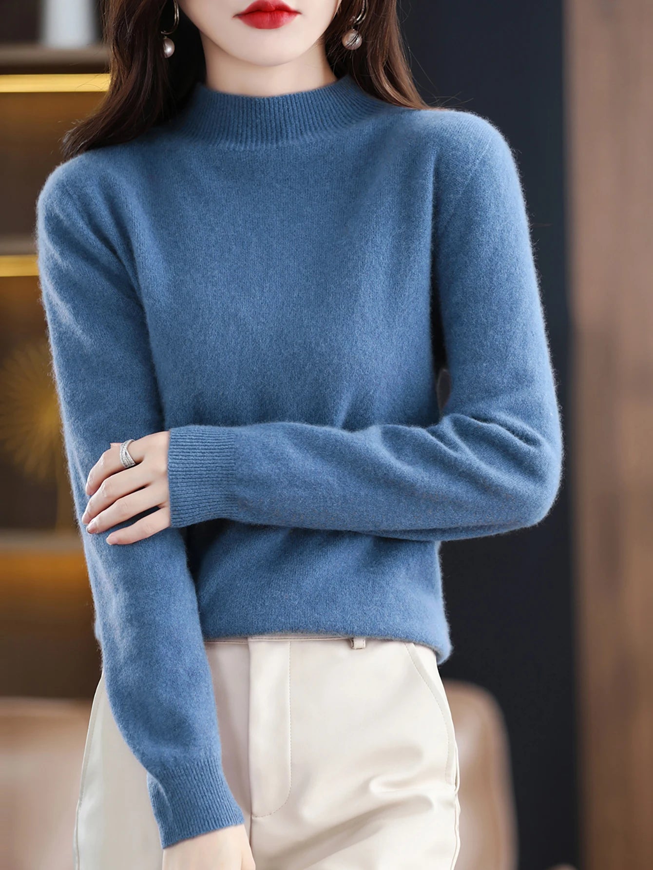 100% Merino Wool Cashmere Sweater Women Knitted Sweater Turtleneck Long Sleeve Pullovers Autumn Winter Clothing Warm Jumper Tops