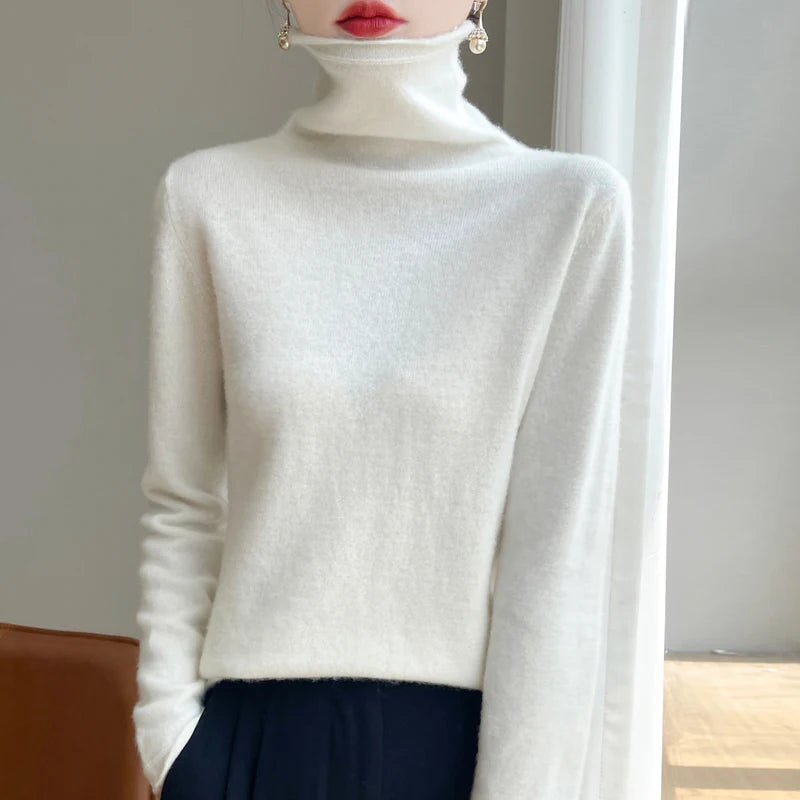 ZYCZCXX Autumn and Winter Turtleneck Sweater Women 100% Merino Wool Sweater Basic Knit Top 2024 New Women's Thermal Pullover