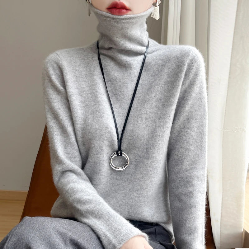 ZYCZCXX Autumn and Winter Turtleneck Sweater Women 100% Merino Wool Sweater Basic Knit Top 2024 New Women's Thermal Pullover