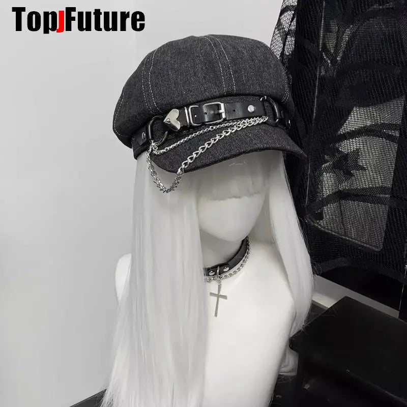 Women's Men's Harajuku Gothic Lolita Beret Hat Y2k Girls Punk Grunge Chic Streetwear Accessories Caps Newsboy Cap