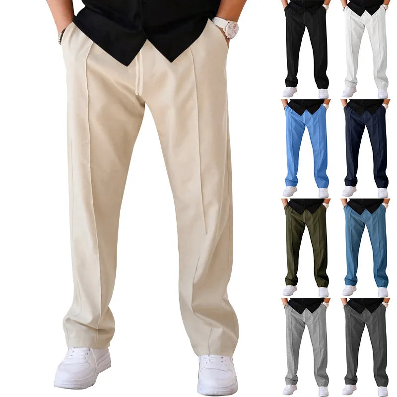 Loose Straight Casual Pants for Men Summer Faion Urban Sle mid Waist Straight Leg Trousers Khaki Color Pure Color Pattern