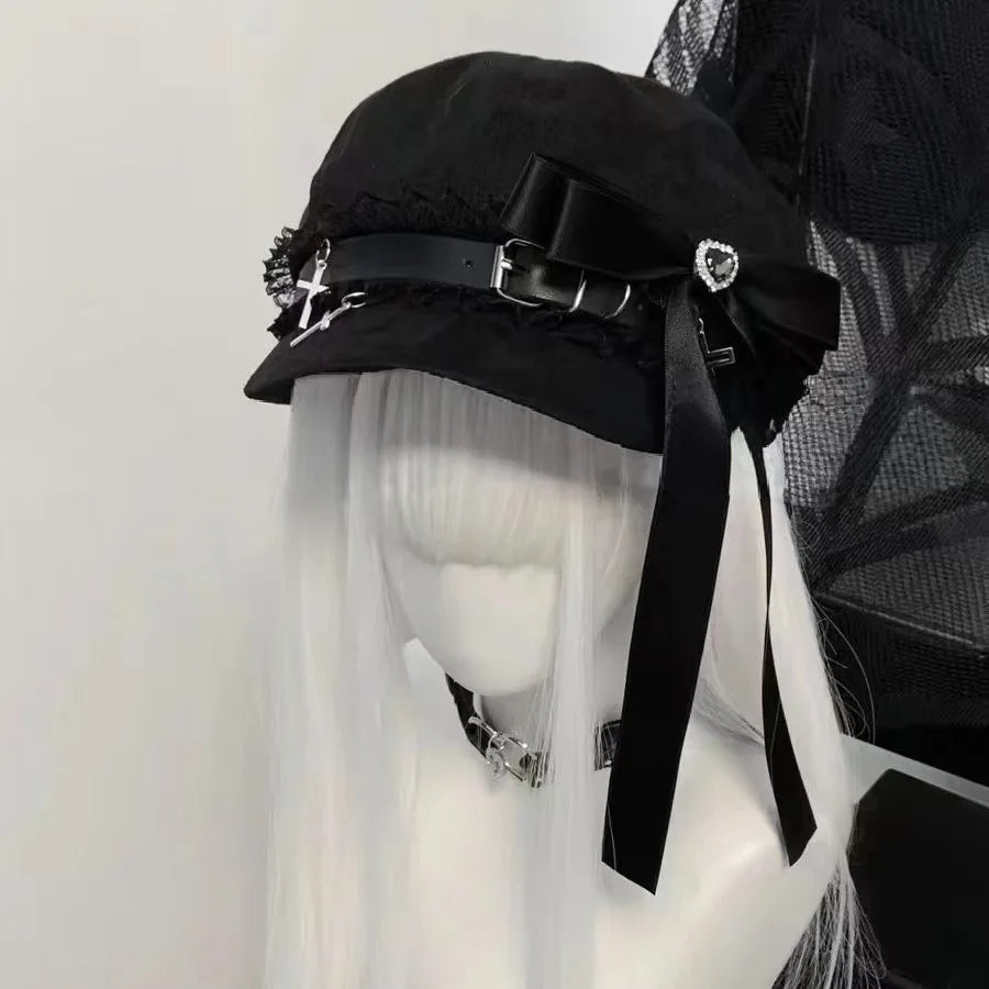 Women's Y2k Hats Sweet Cool Style Cap Lace Stitch Sweet Denim Military Hat Sweet Octagonal Hat Painter's Hat Girl Fashion Caps