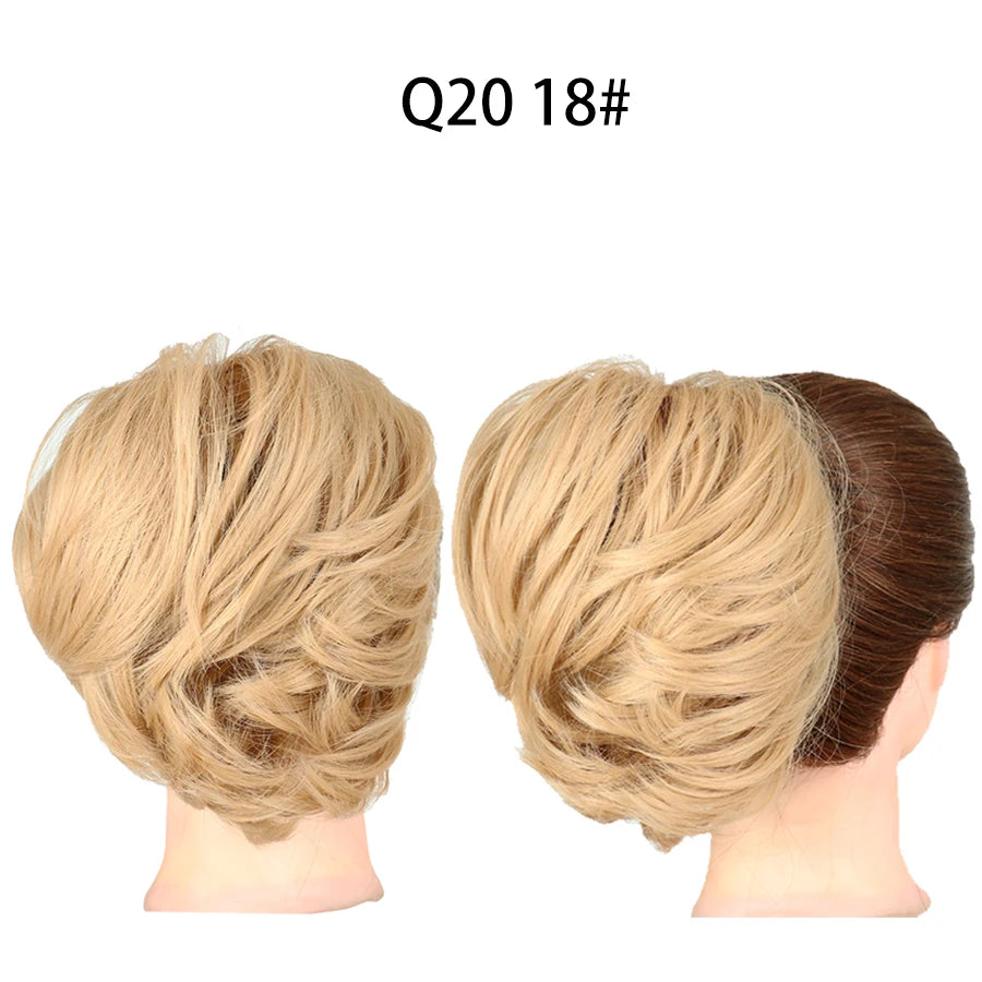 Hair Bun Ponytail Extension, Straight Synthetic Hairpiece Fully Short Ponytail Bun Extensions Hair Accessories Elastic Easy