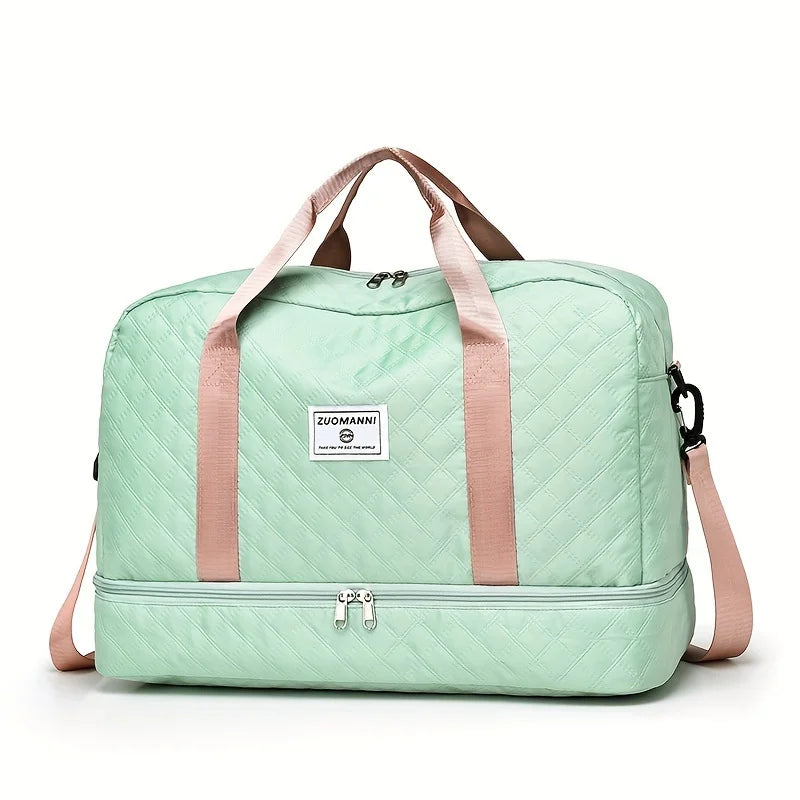 Casual nylon travel luggage bag,  large capacity sports and fitness storage, multi pocket portable weekender overnight bag