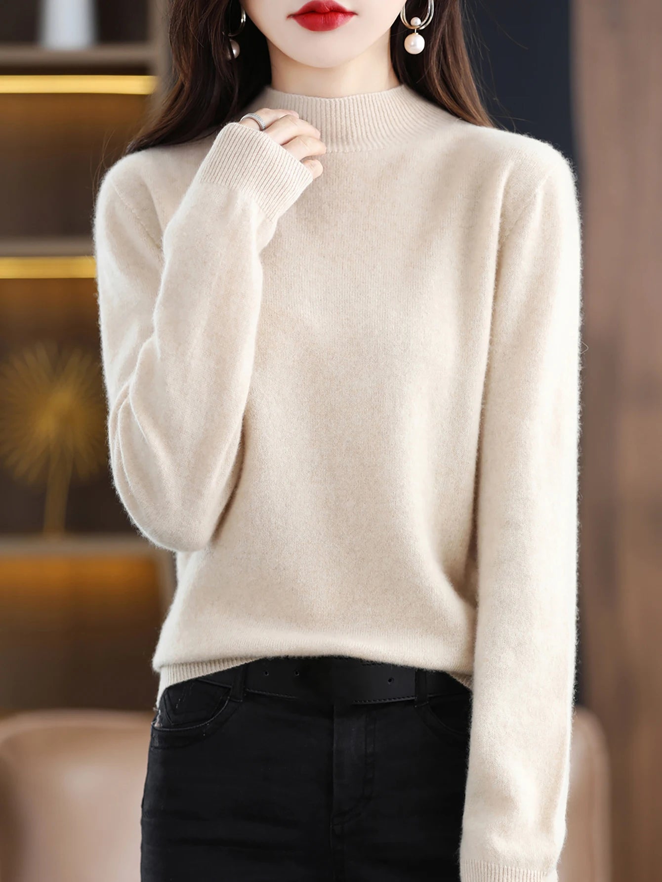 100% Merino Wool Cashmere Sweater Women Knitted Sweater Turtleneck Long Sleeve Pullovers Autumn Winter Clothing Warm Jumper Tops
